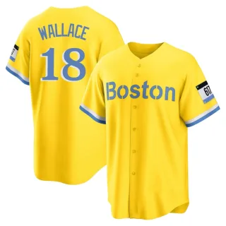 Men's Replica Gold/Light Jacob Wallace Boston Red Sox Blue 2021 City Connect Player Jersey