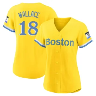 Women's Authentic Gold/Light Jacob Wallace Boston Red Sox Blue 2021 City Connect Player Jersey